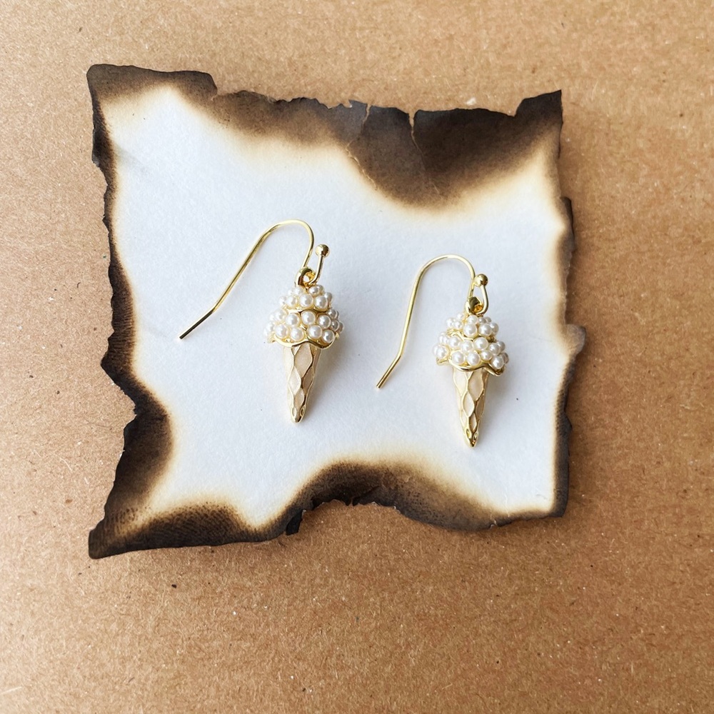 Pearl Ice Cream Cone Hook Earrings